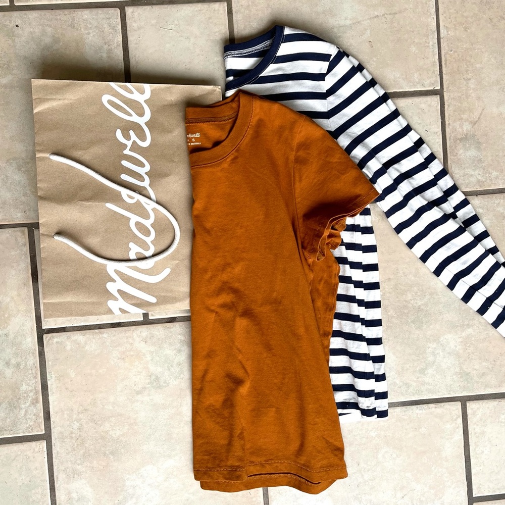 Madewell S tee bundle: navy striped and rust